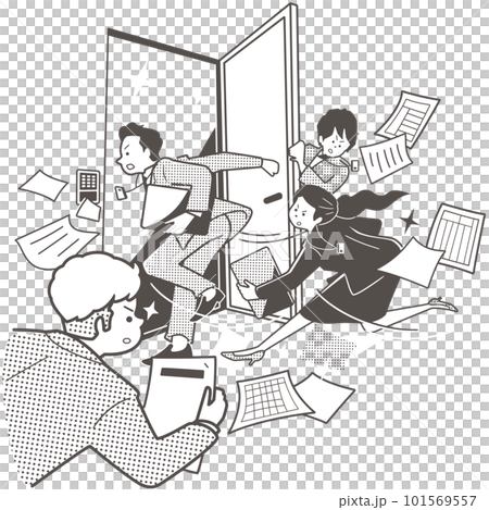 会議室に飛び込むビジネスパーソン(男女)4人。彼らはやる気に満ち満ちている。 会議室に飛び込むビジネスパーソン(男女)4人。彼らはやる気に満ち満ちている。 101569557