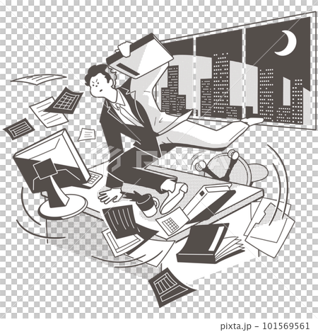 デクスを飛び越えるビジネスパーソン(男性)一人。彼は残業を経て帰宅、もしくは会議に向かうのかも知れな デクスを飛び越えるビジネスパーソン(男性)一人。彼は残業を経て帰宅、もしくは会議に向かうのかも知れな 101569561