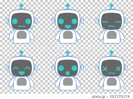 一組可愛的聊天機器人面孔 一組可愛的聊天機器人面孔 101570174