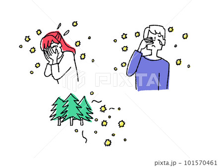 花粉症で辛い思いをしている人々のセット 101570461