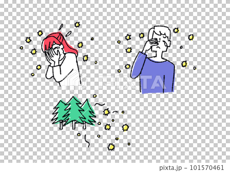 花粉症で辛い思いをしている人々のセット 101570461