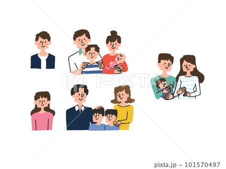 単身家庭や一世代家族のイラスト素材セット 単身家庭や一世代家族のイラスト素材セット 101570497