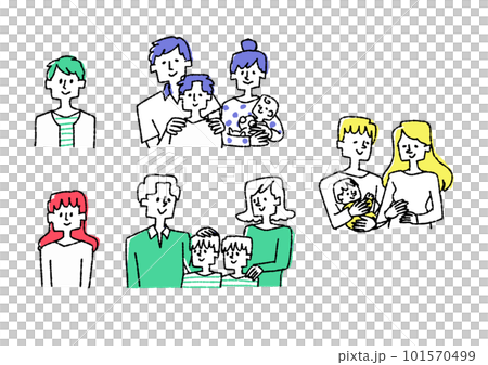 単身家庭や一世代家族のイラスト素材セット 101570499