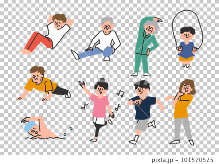不同年齡段的人做運動的插圖素材集 不同年齡段的人做運動的插圖素材集 101570525