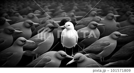 Difference concept showing by extraordinary bird standing out of the crowd 101571809