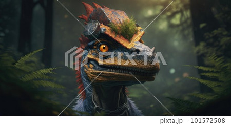 Prehistoric creature or dinosaur in the wild nature. Realistic style drawing. 101572508