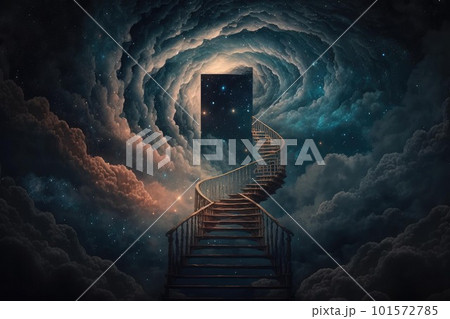 Magical stair up to night sky full of stars 101572785