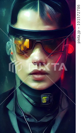 Portrait of a girl in a futuristic cyberpunkのイラスト素材 [101572786] - PIXTA