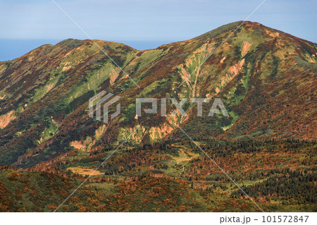妙高山山頂から見る秋色の火打山 101572847