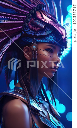 Portrait of a mystical fantasy bioluminescent woman. Glamorous fashionable lady. Generative AI Art. Portrait of a mystical fantasy bioluminescent woman. Glamorous fashionable lady. Generative AI Art. 101573717
