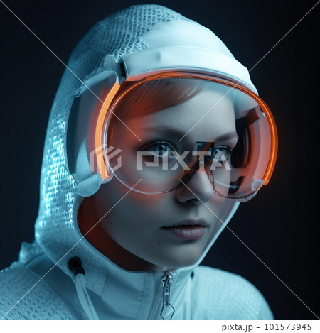 Portrait of a sci-fi cyberpunk girl. High-tech futuristic woman from the future. Generative AI Art. 101573945