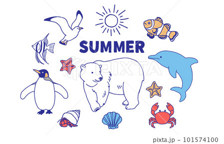 夏の動物たちのイラストセット 101574100