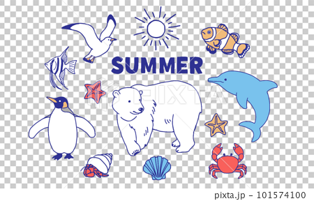 夏の動物たちのイラストセット 101574100