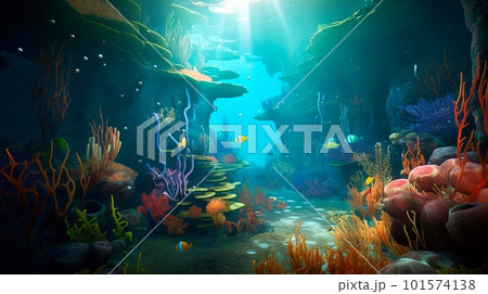 The ecosystem of the underwater marine world. Colorful tropical beautiful ocean fish. Generative AI Art The ecosystem of the underwater marine world. Colorful tropical beautiful ocean fish. Generative AI Art 101574138