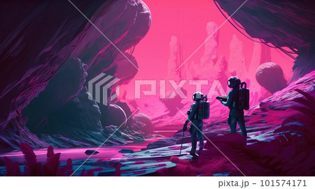 An astronaut exploring an alien planet. A high-tech astronaut from the future. Generative AI Art. 101574171