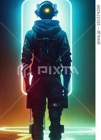 Portrait of a sci-fi cyberpunk man. High-tech futuristic man from the future. Generative AI Art. 101574200