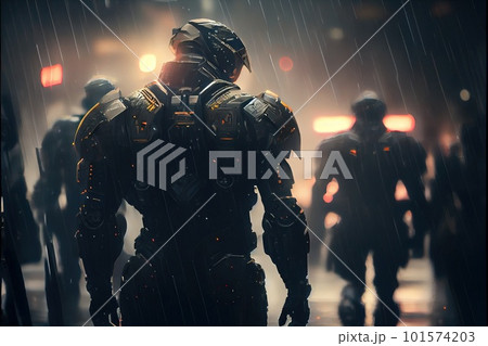 Portrait of Fantastic Warriors. High-tech futuristic man from the future. Generative AI Art. 101574203