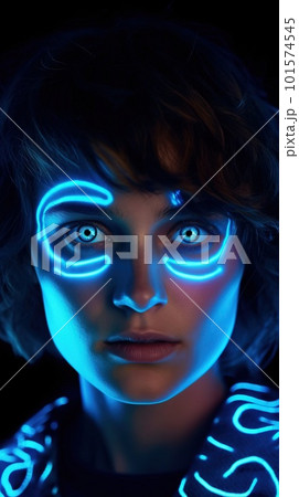 Portrait of a mystical fantasy bioluminescent neon lady. Glamorous fashionable girl. Generative AI Art. 101574545