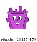 Bright purple face character doodle style, vector illustration isolated on white background. Funny decorative design element, childish, positive emotions 101574579