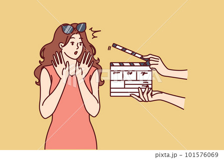 Woman movie star is embarrassed sees clapboard passing casting call for role in popular series 101576069