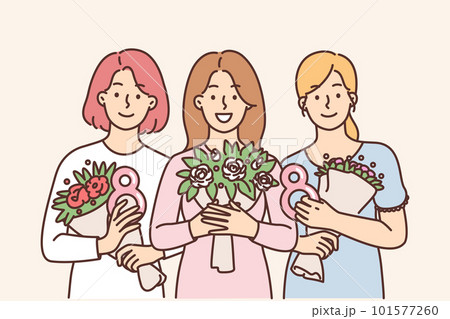 Female with bouquets of flowers presented in honor of International Womens Day and number eight Female with bouquets of flowers presented in honor of International Womens Day and number eight 101577260