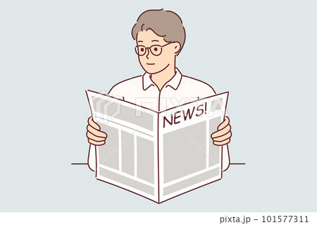 Man holds newspaper reading news about latest business events and political changes or articles Man holds newspaper reading news about latest business events and political changes or articles 101577311