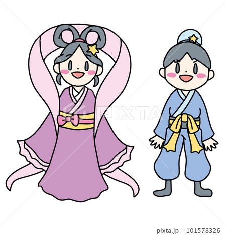 4頭身の織姫と彦星のカラーイラストセット 4頭身の織姫と彦星のカラーイラストセット 101578326