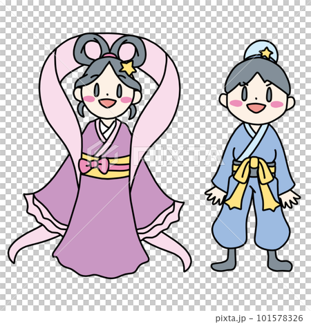 4頭身の織姫と彦星のカラーイラストセット 4頭身の織姫と彦星のカラーイラストセット 101578326