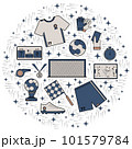 Soccer elements circle blue brown 101579784