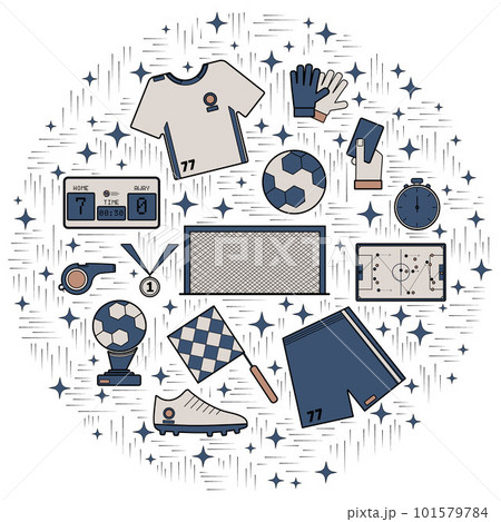Soccer elements circle blue brown 101579784