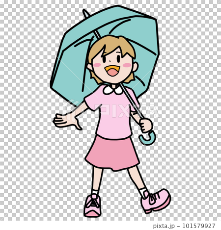 微笑撐傘少女彩色插畫 微笑撐傘少女彩色插畫 101579927