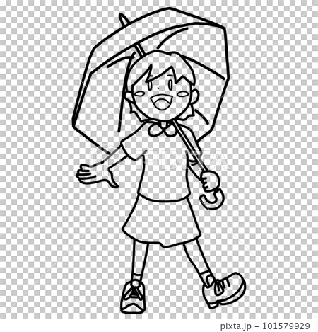 拿著雨傘微笑的女孩線描 拿著雨傘微笑的女孩線描 101579929