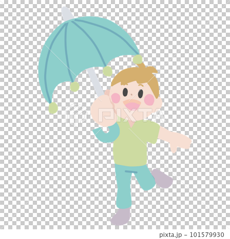 一個男孩拿著雨傘的插圖 一個男孩拿著雨傘的插圖 101579930