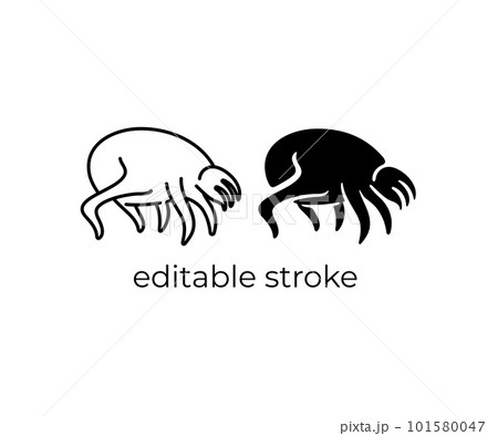 Dust mite, microscopic parasites, animal, microorganism, editable stroke, silhouette and linear design. Mite, bug, microbiology, ectoparasite, vermin and insects, vector design and illustration 101580047