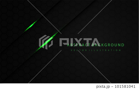 Abstract green light shadow slash on dark grey black hexagon mesh pattern design modern luxury futuristic background vector Abstract green light shadow slash on dark grey black hexagon mesh pattern design modern luxury futuristic background vector 101581041