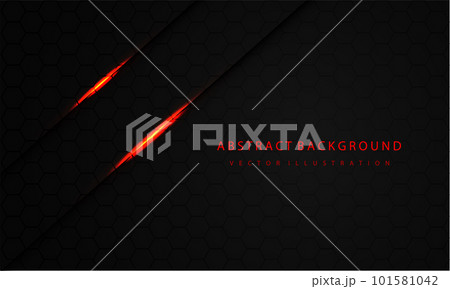 Abstract red light shadow slash on dark grey black hexagon mesh pattern design modern luxury futuristic background vector 101581042