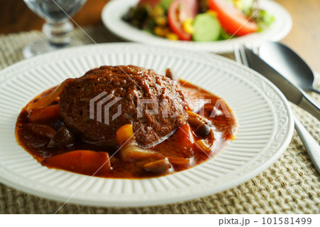 煮込みハンバーグと野菜サラダ 煮込みハンバーグと野菜サラダ 101581499