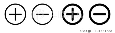 太さの異なる丸いプラスとマイナスのアイコンセット。ベクター。 101581788