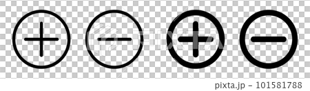太さの異なる丸いプラスとマイナスのアイコンセット。ベクター。 101581788