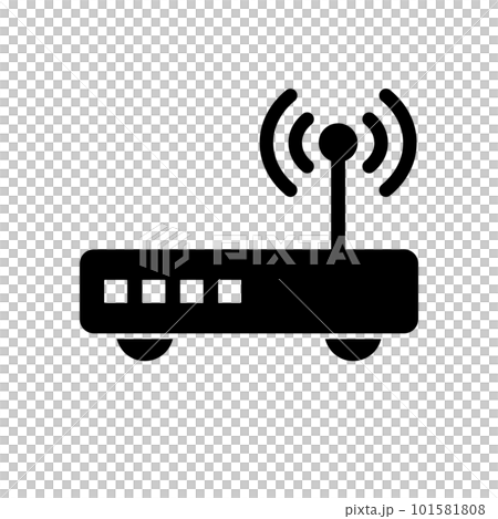 Wi-Fi router and wireless radio wave silhouette icon. vector. Wi-Fi router and wireless radio wave silhouette icon. vector. 101581808