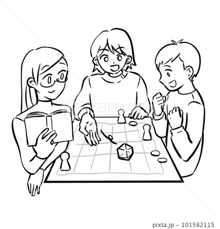 楽しくTRPGをプレイする3人の人物（線画） 101582115