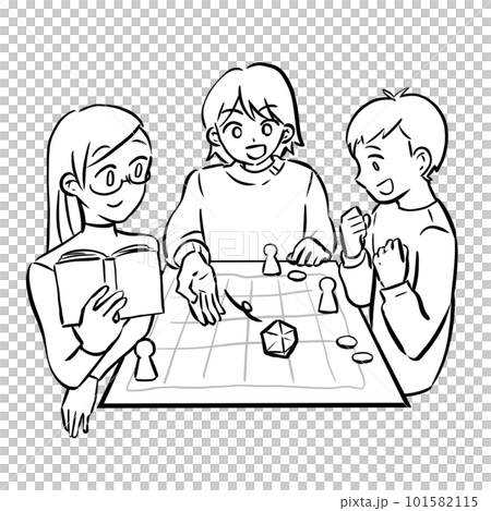 楽しくTRPGをプレイする3人の人物（線画） 101582115