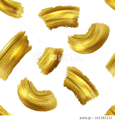 Paint brush stroke pattern, gold stripes. Abstract repeat of ink swatch, artistic tile, grunge golden shapes. Luxury style shiny background. Glittering brushstrokes vector seamless texture 101582122