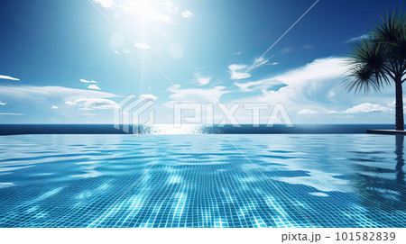 Empty swimming pool in tropical resort in summer background. Generative AI illustration 101582839