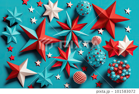 Independence Day paper art. 4th of July. Patriot America. Blue and red stars. 101583072
