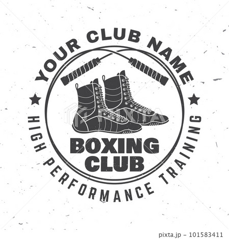 Boxing club badge, logo design. Vector illustration. For Boxing sport club emblem, sign, patch, shirt, template. Vintage monochrome label, sticker with with boxing jump rope and boxing shoes Boxing club badge, logo design. Vector illustration. For Boxing sport club emblem, sign, patch, shirt, template. Vintage monochrome label, sticker with with boxing jump rope and boxing shoes 101583411