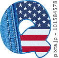 The letter Q with the texture of blue jean fabric and US flag - The Monogram Q with denim fabric and American flag- jean alphabet 101584578