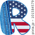 The letter R with the texture of blue jean fabric and US flag - The Monogram R with denim fabric and American flag- jean alphabet 101584579