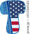 The letter T with the texture of blue jean fabric and US flag - The Monogram T with denim fabric and American flag- jean alphabet 101584581