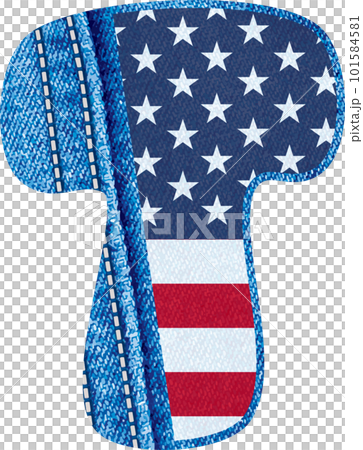 The letter T with the texture of blue jean fabric and US flag - The Monogram T with denim fabric and American flag- jean alphabet 101584581
